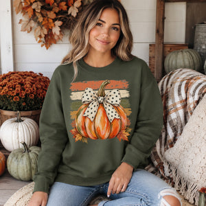 Watercolor Pumpkin Bow Crewneck Sweatshirt - 6 Colors