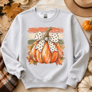 Watercolor Pumpkin Bow Crewneck Sweatshirt - 6 Colors