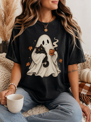 Ghost Cat Coffee Tee - 8 Colors