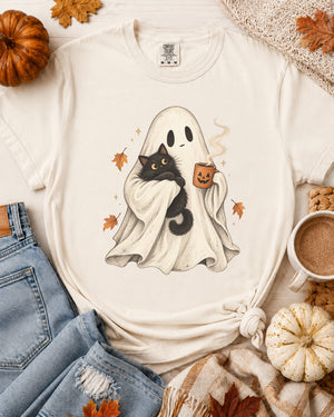 Ghost Cat Coffee Tee - 8 Colors
