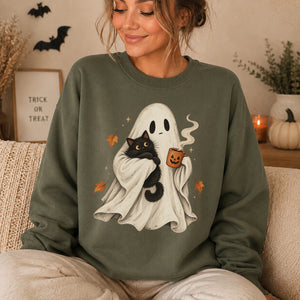 Ghost Cat Coffee Crewneck Sweatshirt - 6 Colors