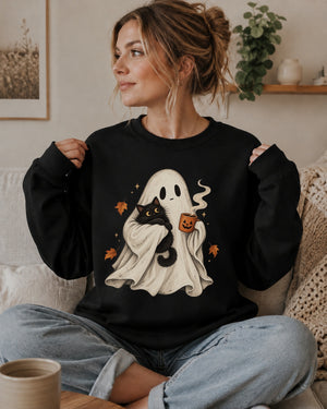 Ghost Cat Coffee Crewneck Sweatshirt - 6 Colors