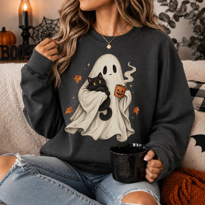 Ghost Cat Coffee Crewneck Sweatshirt - 6 Colors