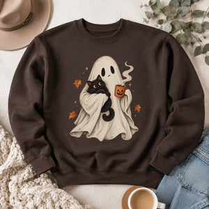 Ghost Cat Coffee Crewneck Sweatshirt - 6 Colors