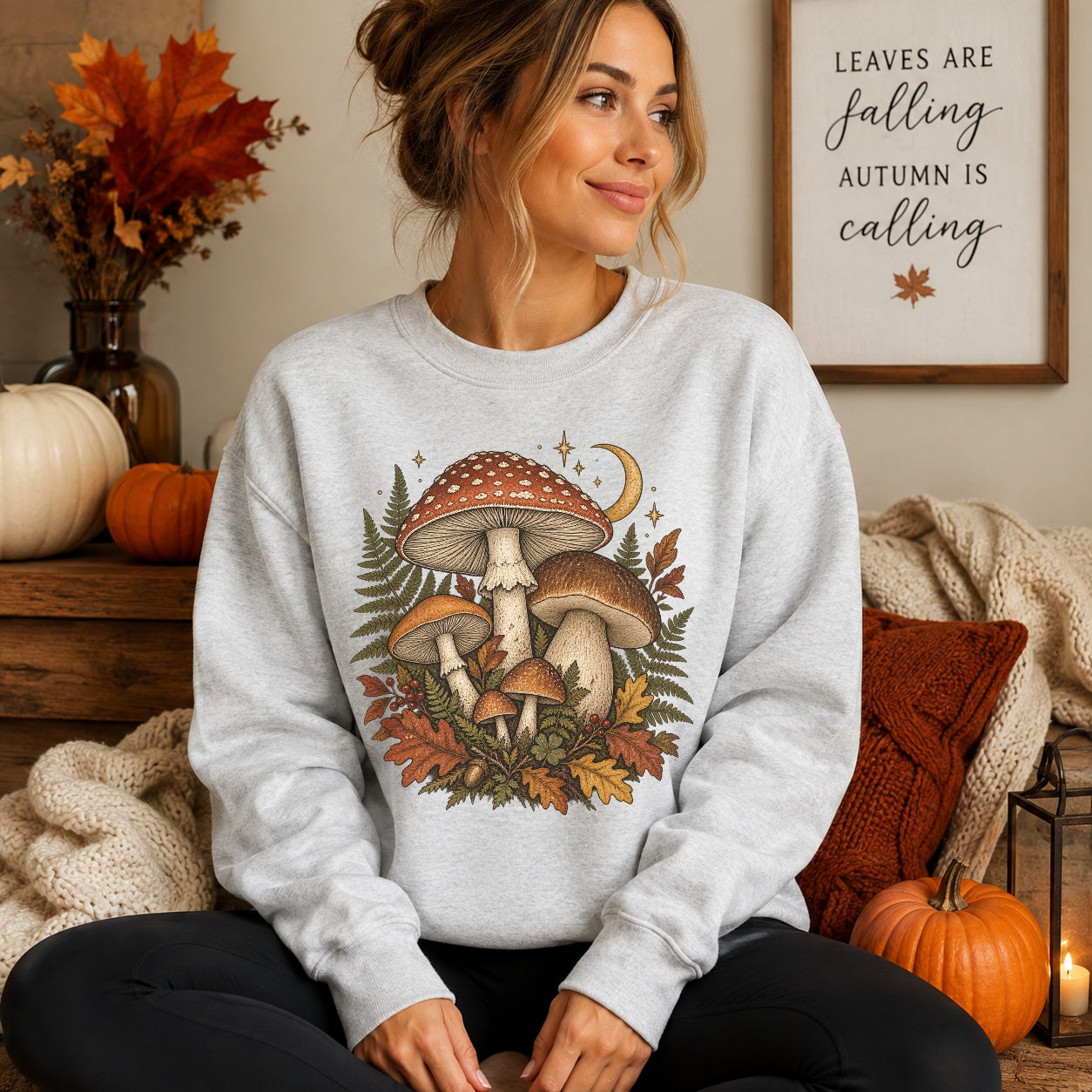 Mushroom Fall Forest Crewneck Sweatshirt - 6 Colors - STB Boutique