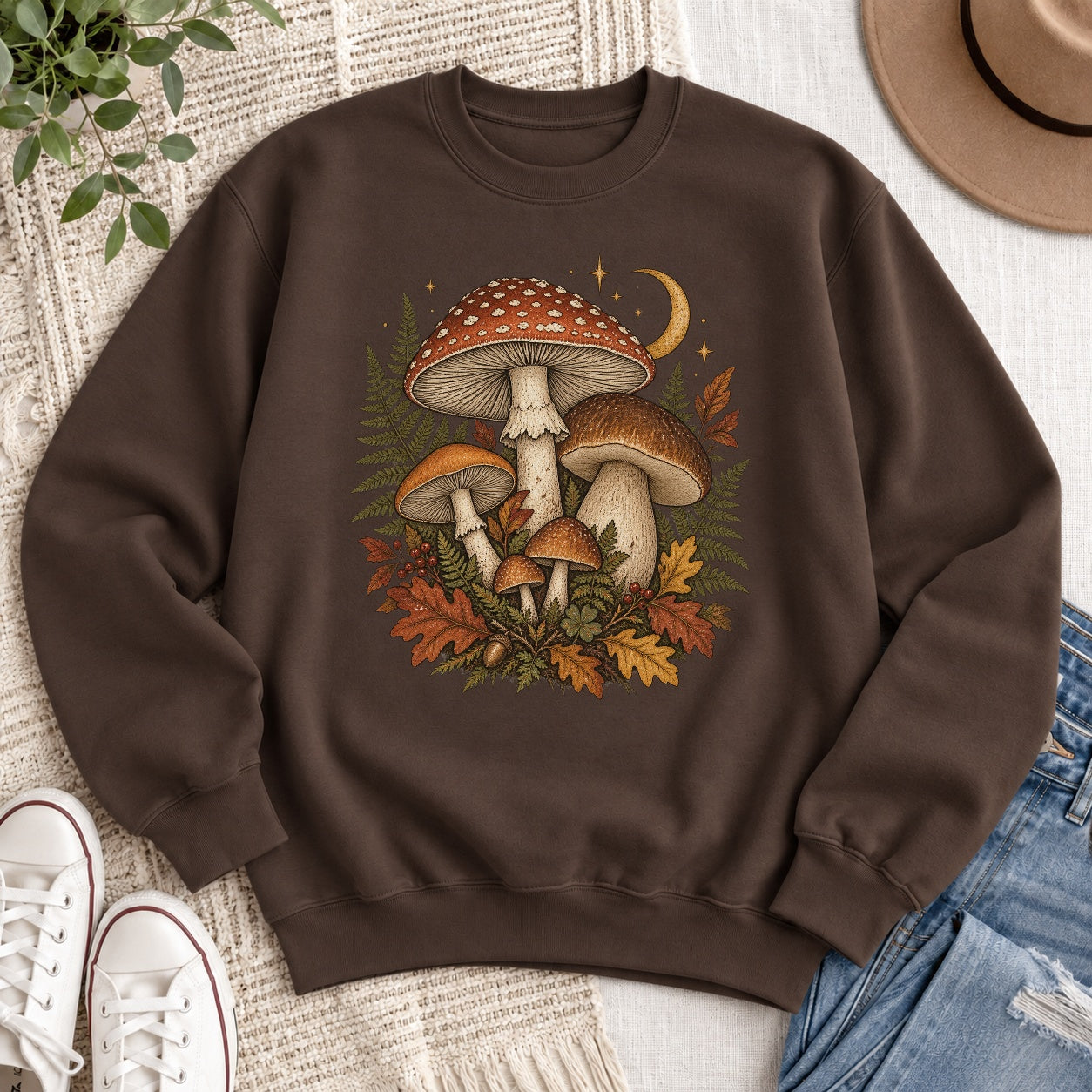 Mushroom Fall Forest Crewneck Sweatshirt - 6 Colors - STB Boutique