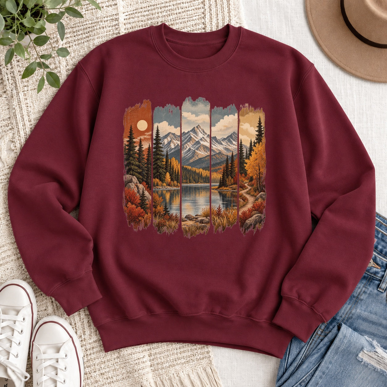 Fall Mountain Paintbrush Crewneck Sweatshirt - 8 Colors - STB Boutique