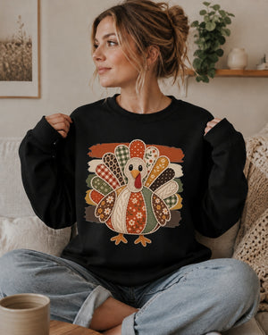 Patchwork Turkey & Stripes Crewneck Sweatshirt - 6 Colors