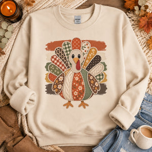 Patchwork Turkey & Stripes Crewneck Sweatshirt - 6 Colors