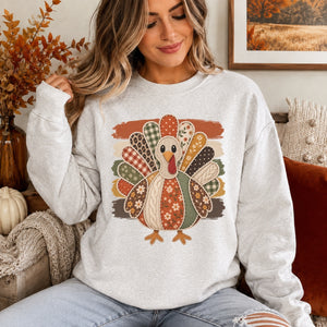 Patchwork Turkey & Stripes Crewneck Sweatshirt - 6 Colors