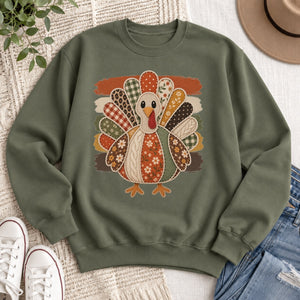 Patchwork Turkey & Stripes Crewneck Sweatshirt - 6 Colors