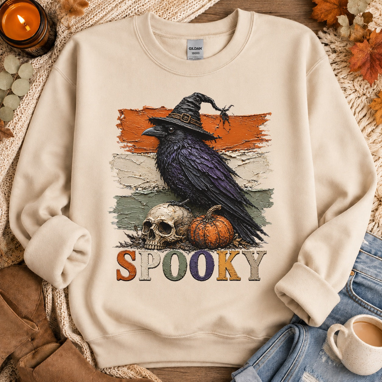 Spooky Raven Faux Paint Crewneck Sweatshirt - 6 Colors - STB Boutique