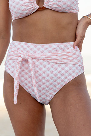 Golden Isle Pink Textured Tie Detail Bikini Bottom SALE - STB Boutique
