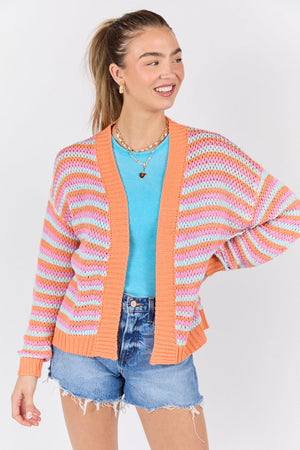 You're My Muse Pink, Orange, and Mint Multi Stripe Cardigan - STB Boutique
