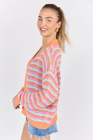 You're My Muse Pink, Orange, and Mint Multi Stripe Cardigan - STB Boutique