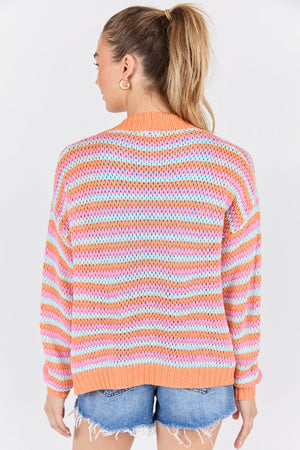 You're My Muse Pink, Orange, and Mint Multi Stripe Cardigan - STB Boutique