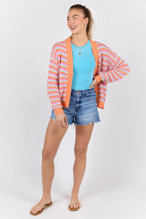 You're My Muse Pink, Orange, and Mint Multi Stripe Cardigan - STB Boutique