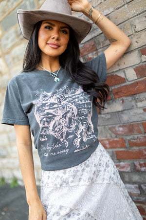 Cowboy Take Me Away Dark Grey Graphic Tee - STB Boutique