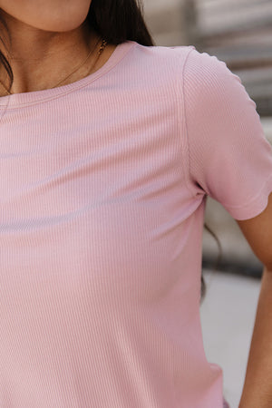 Ribbed Lulu Tee - Blush - STB Boutique