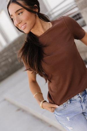 Ribbed Lulu Tee - Coffee - STB Boutique