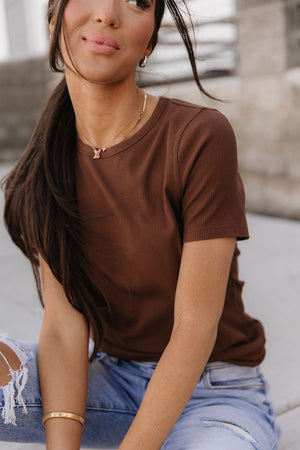 Ribbed Lulu Tee - Coffee - STB Boutique