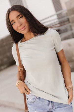 Ribbed Lulu Tee - Sage - STB Boutique
