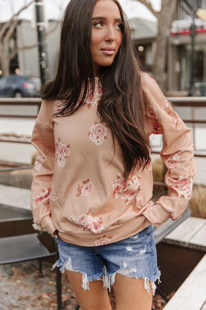 University SideSlit Pullover - Peachy Petals