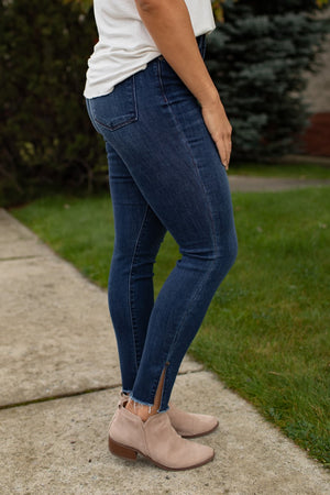 Judy Blue Serena Side Slit Skinny Jeans (0-24) - Dk Wash