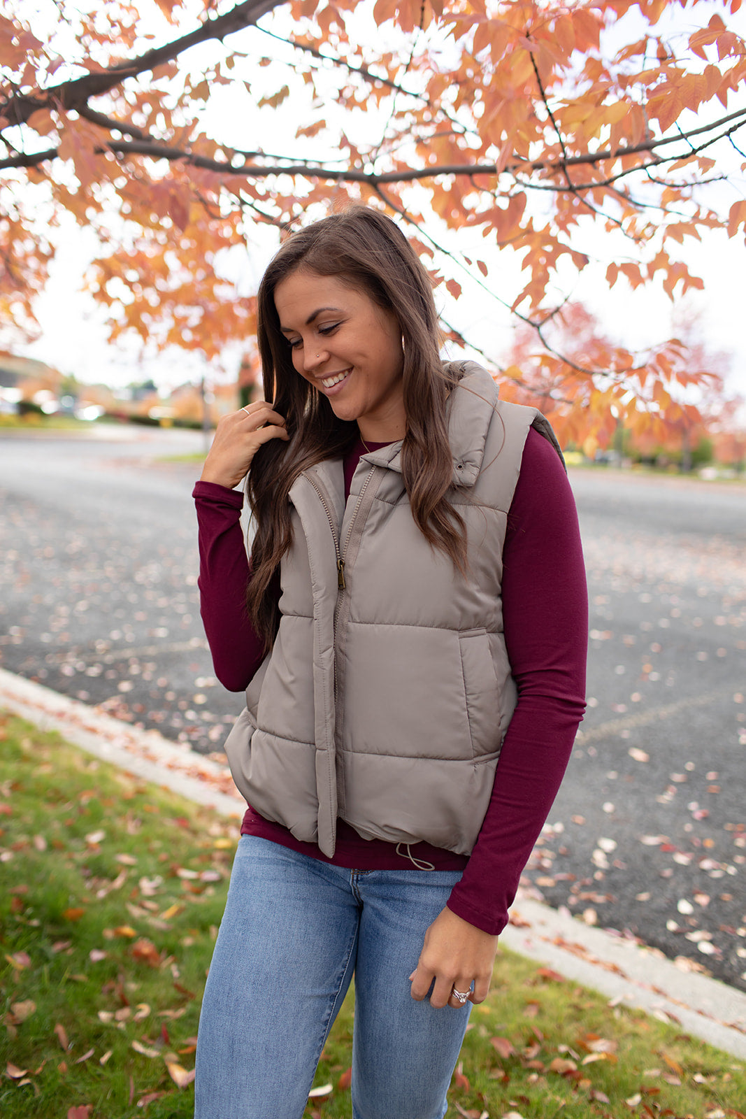 Taupe Quilted Puffer Vest