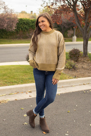 Dusty Olive 2Tone Ribbed Chunky Knit Sweater