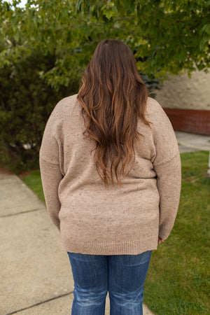 Mocha Speckled Oversized Vneck Side Slit Sweater (SM-3X)