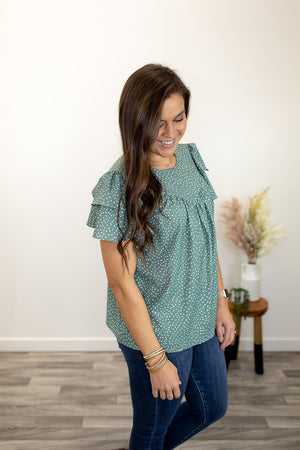 Sage Spotted Ruffle Top (SM-2X)