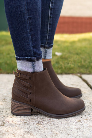 Dark Brown Strappy Back Ankle Booties