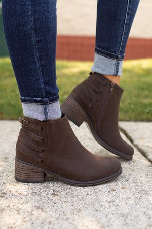 Dark Brown Strappy Back Ankle Booties