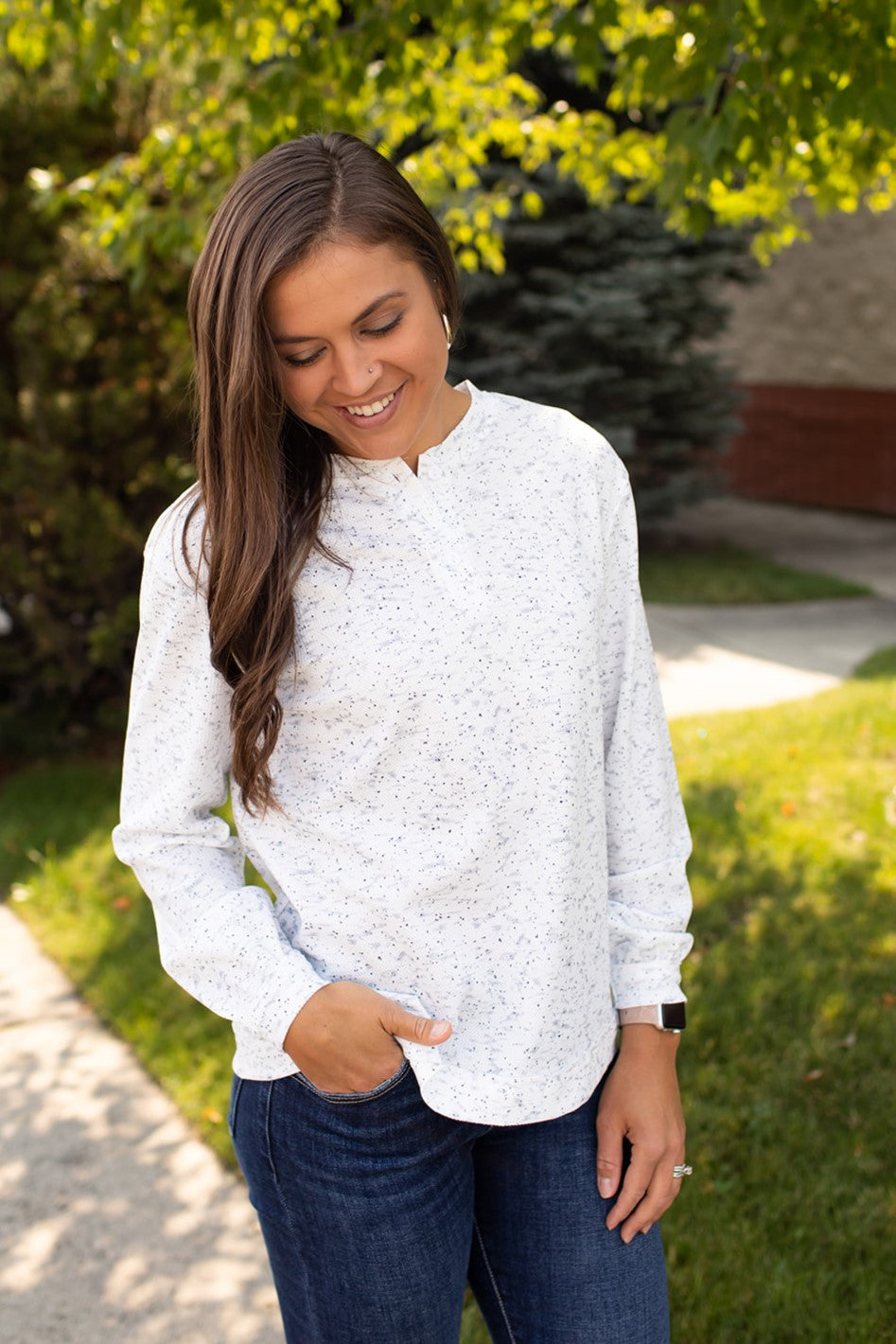 White Speckled Thermal Henley LS Top (SM-XL)