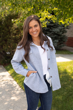 Heather Gray Quilted Button Up Shacket (SM-2X)