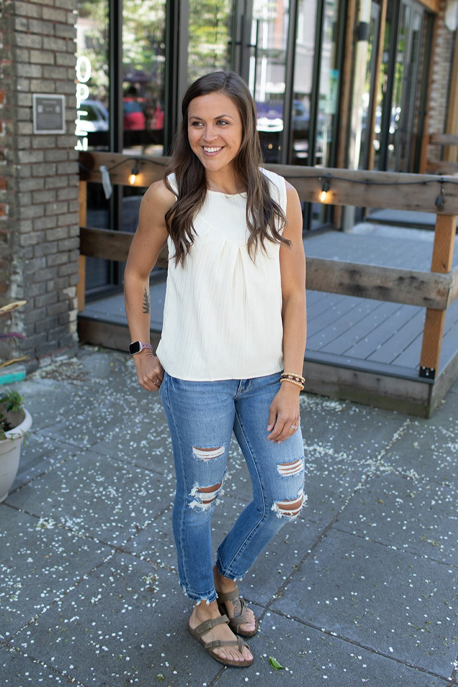 Champagne Pleated Blouse Tank (SM-XL)