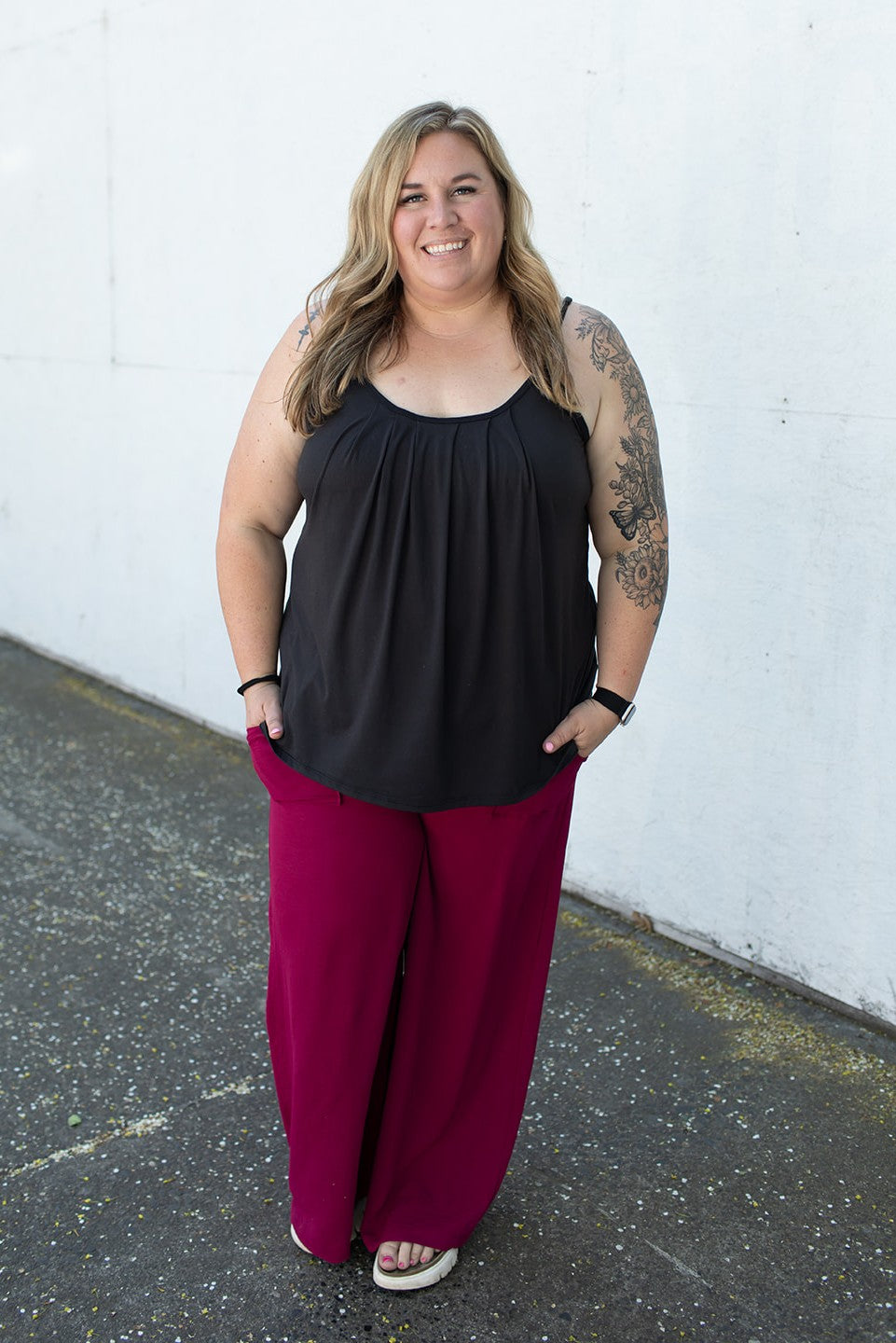 Magenta True Waist Wide Leg Pants (SM-3X)