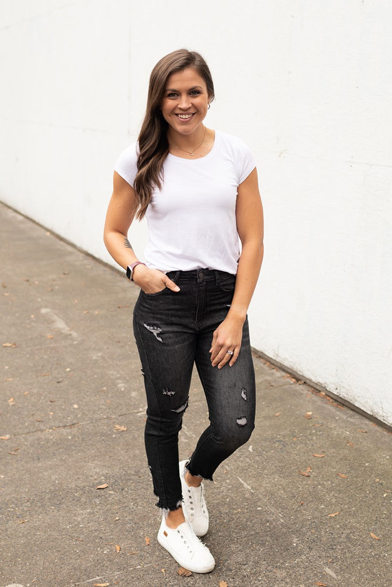 Risen Faded Black Destroyed Relaxed Skinny Jeans (0-15) - STB Boutique