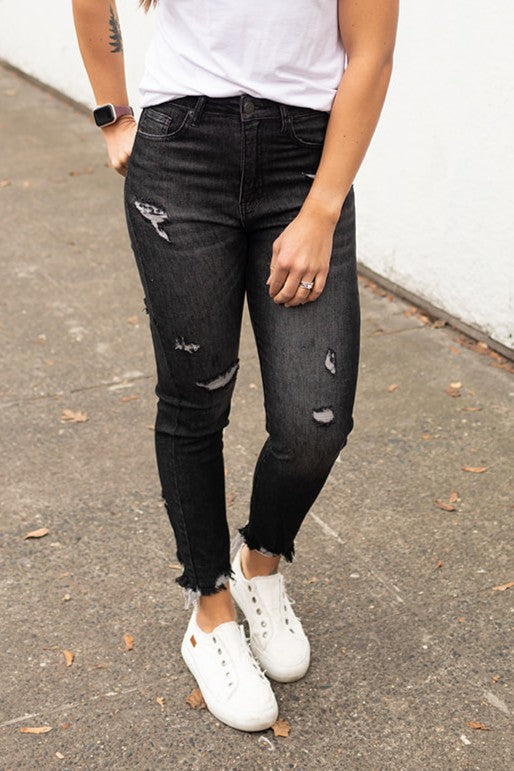 Risen Faded Black Destroyed Relaxed Skinny Jeans (0-15) - STB Boutique
