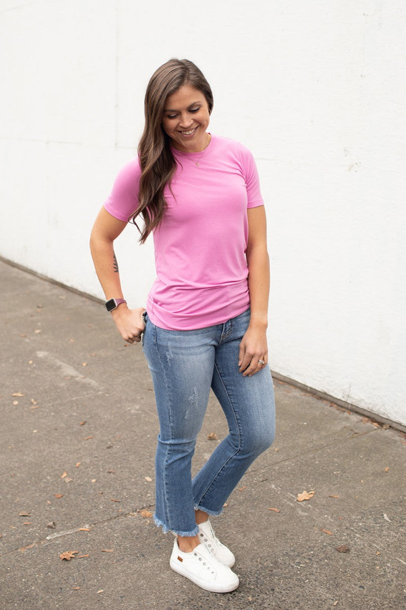 Candy Pink Basic Crew Neck Tee (SM-3XL) - STB Boutique