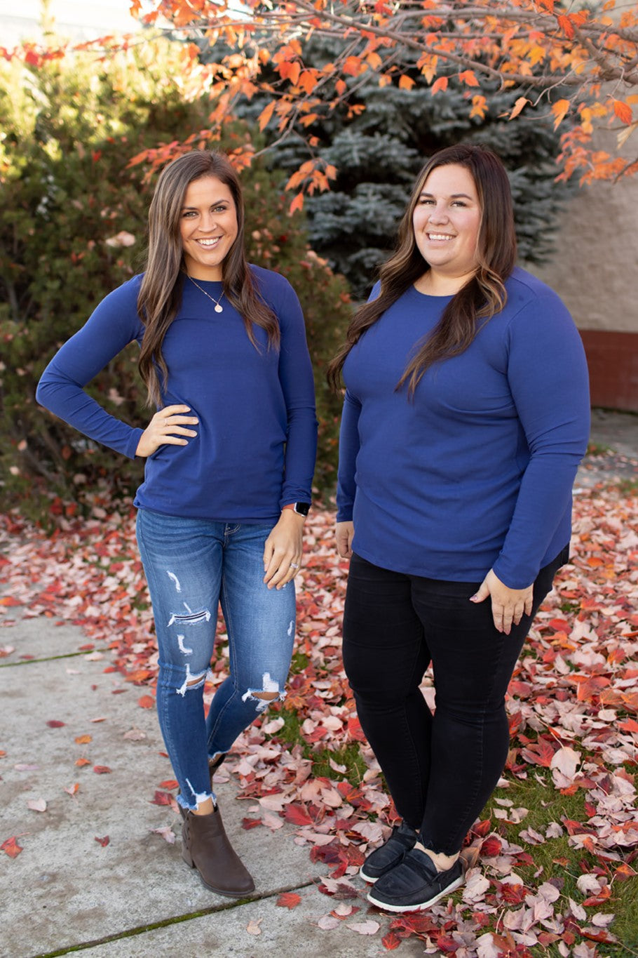 Lt Navy Basic Cotton Long Sleeve Tee (SM-3X) - STB Boutique