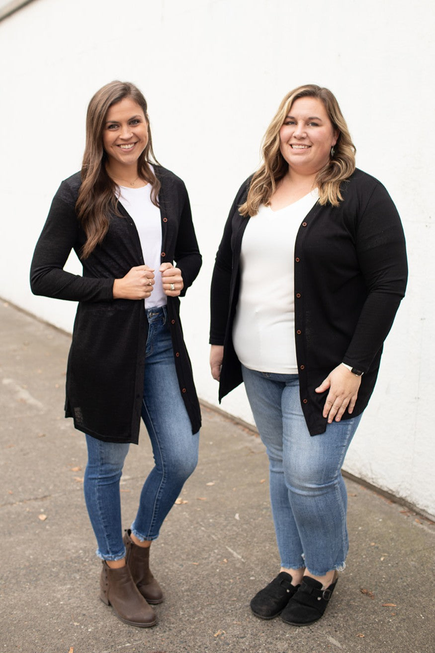 Black Burnout Button Cardigan (SM-2X) - STB Boutique