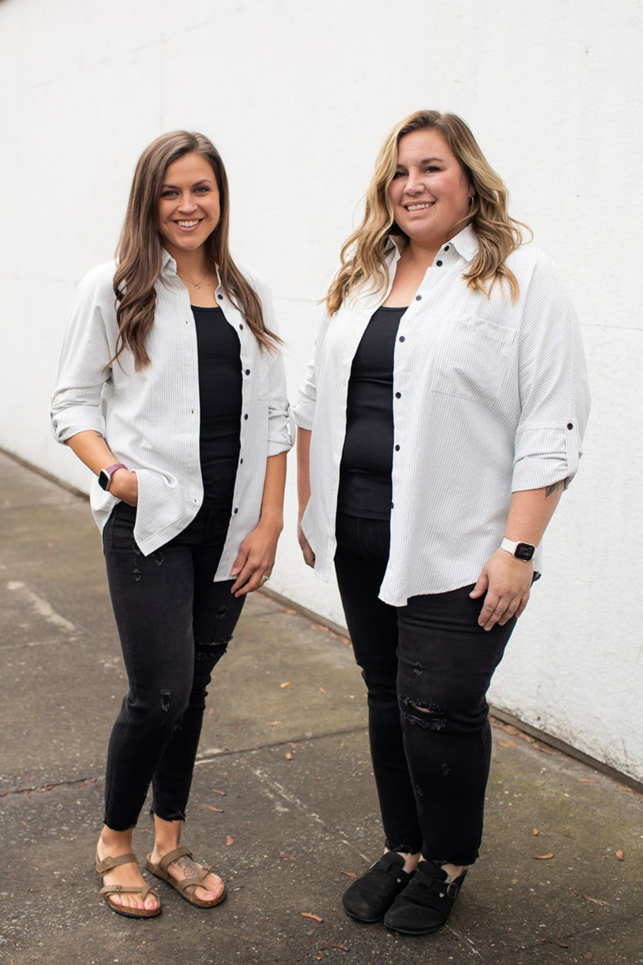 White Black Pinstripe Oversized Button Up Top (SM-4X)