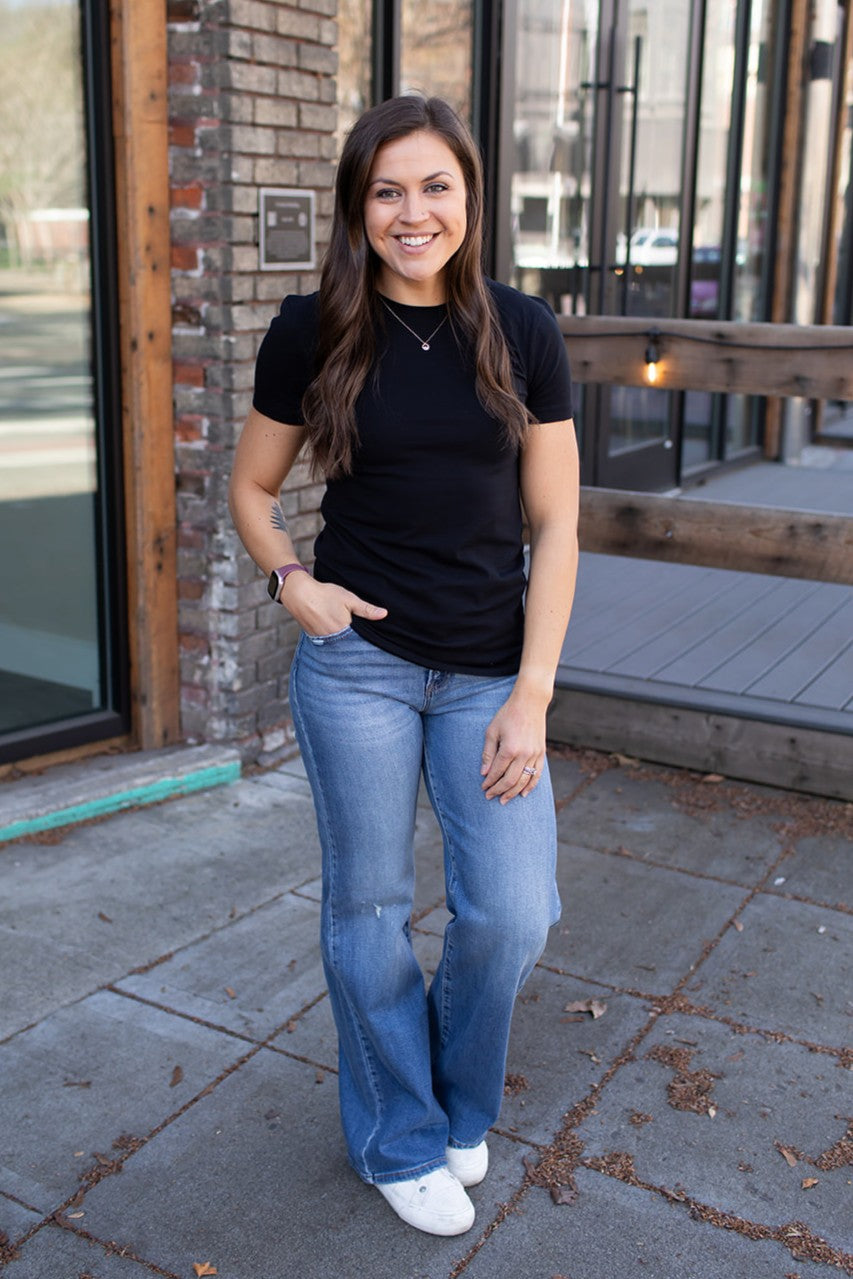 Risen Med Wash High Rise Wide Leg Jeans