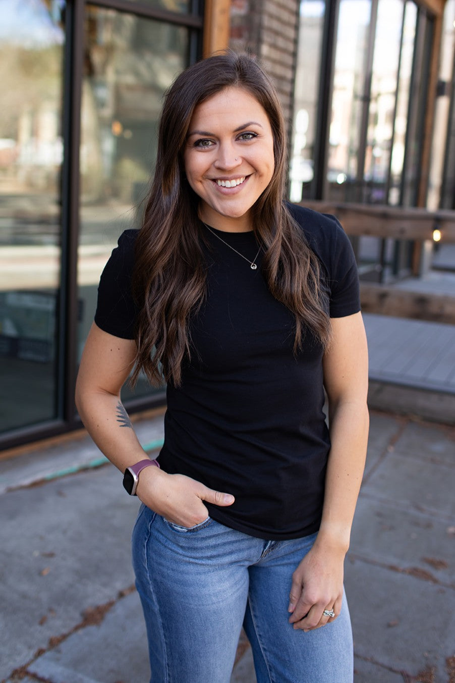 Black Fitted Cotton Crew Tee (SM-XL)