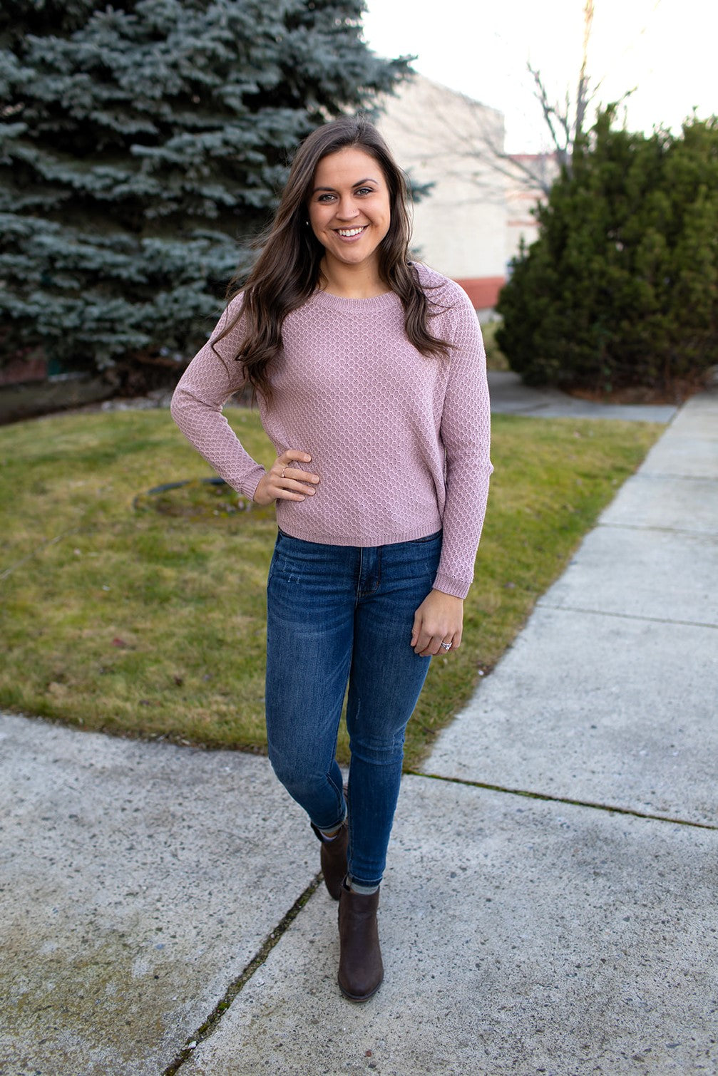 Lt Mauve Textured Slouchy Sweater