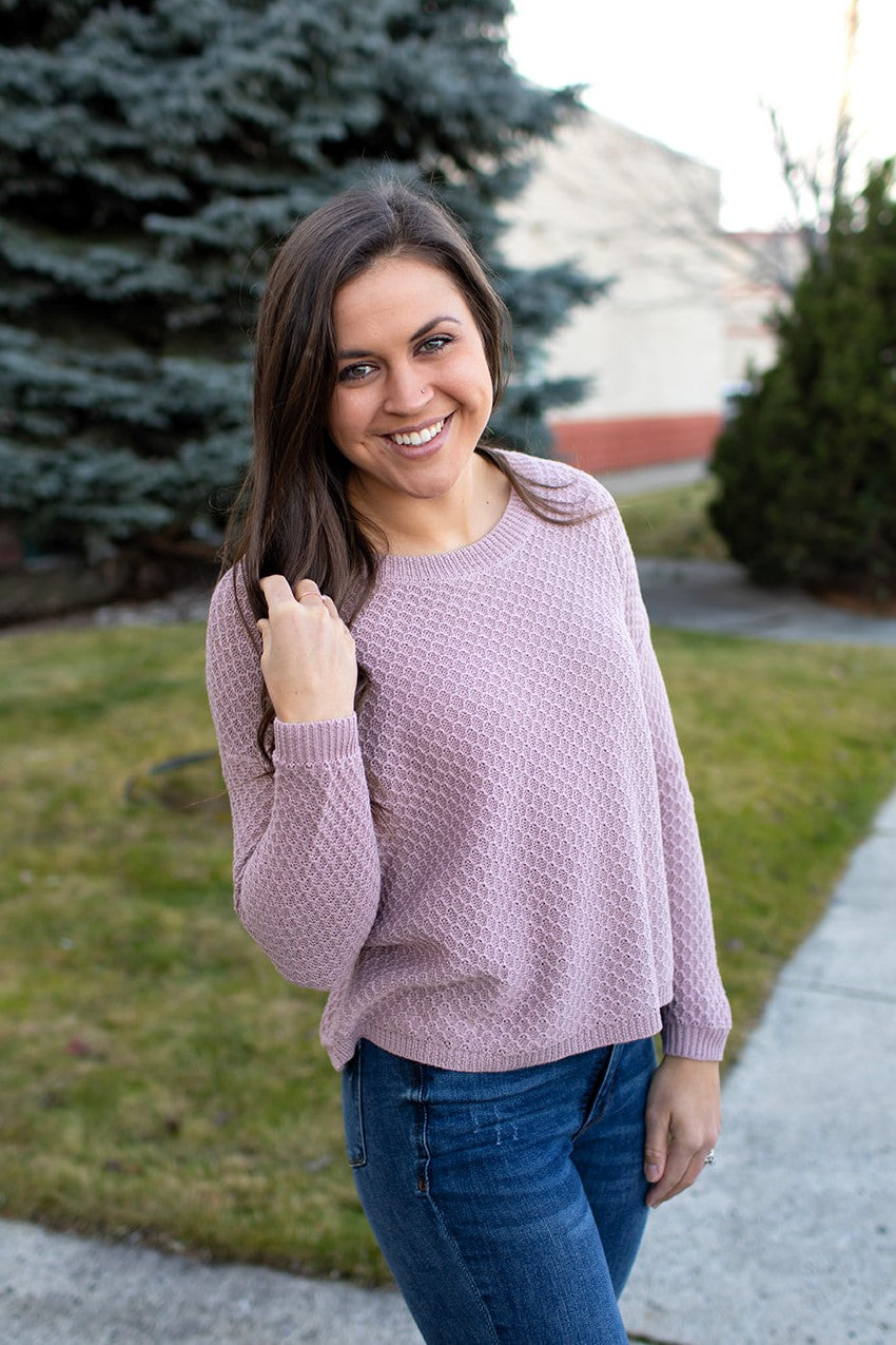 Lt Mauve Textured Slouchy Sweater