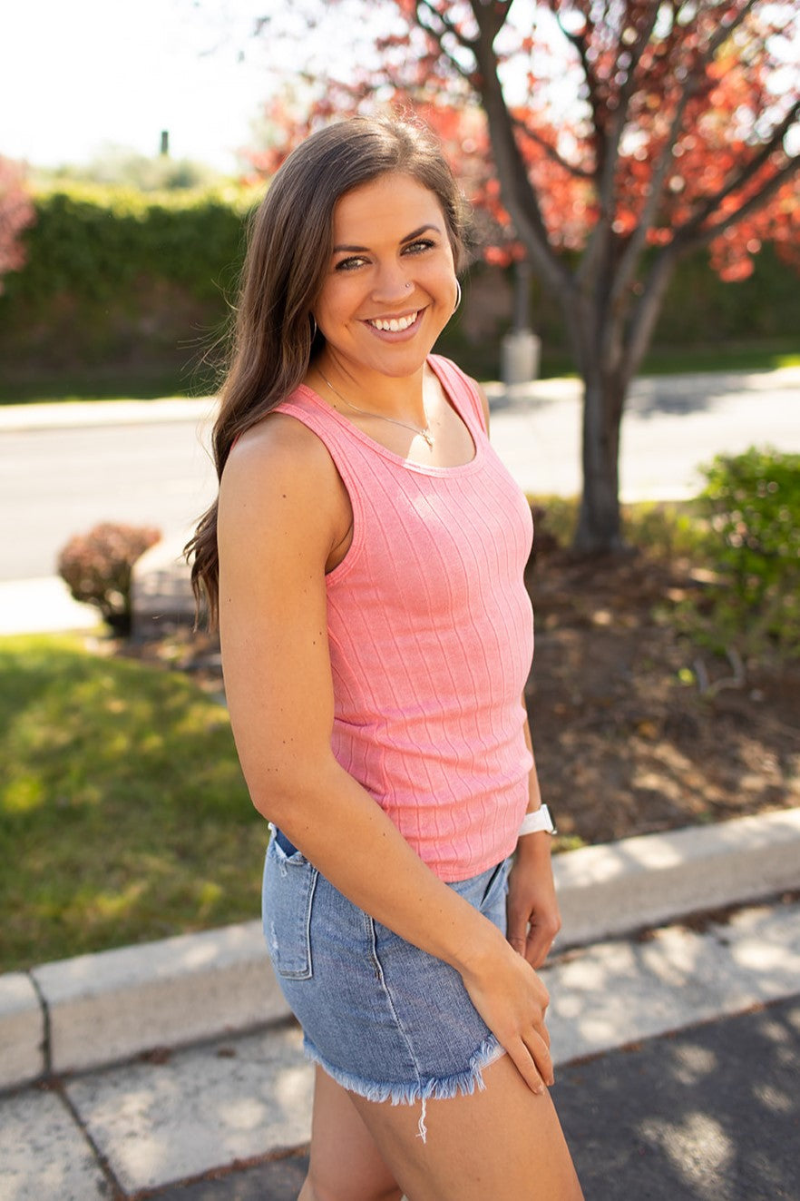 Pink Elevated Basic Ribbed Tank (SM-3X)