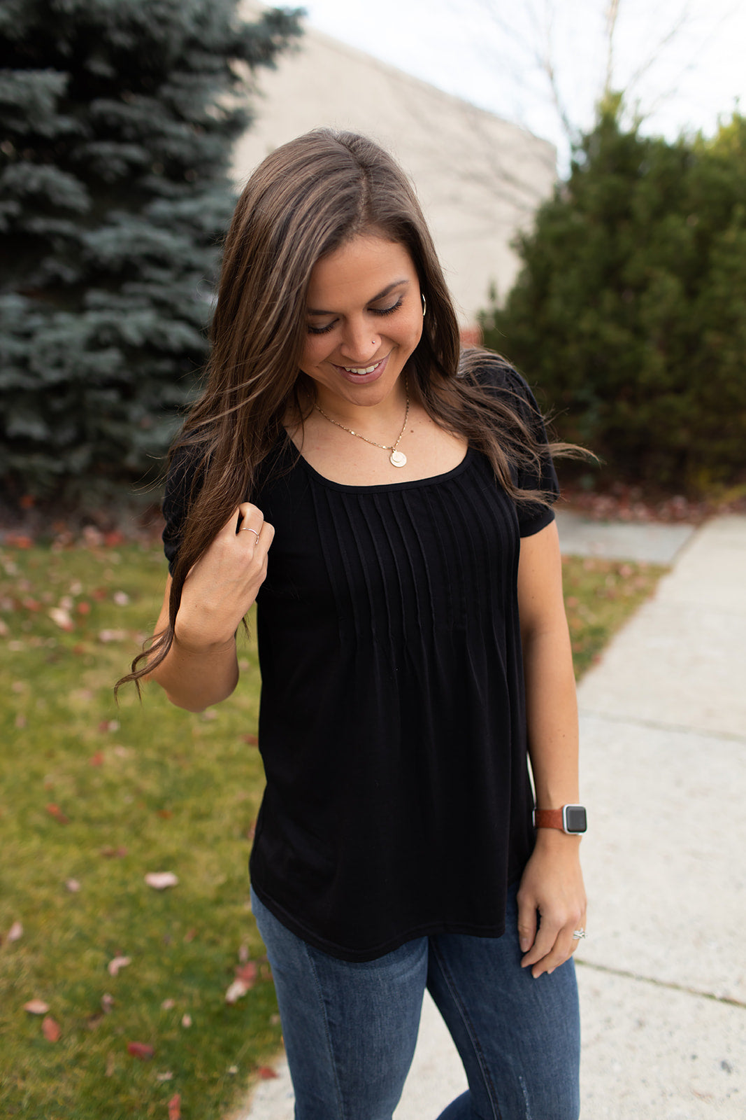 Black Pleated UNeck SS Top (SM-XL)